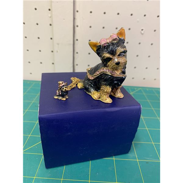 YORKIE KINGSPOINT DESIGNS ENAMEL DOG TRINKET BOX AND MATCHING PENDANT