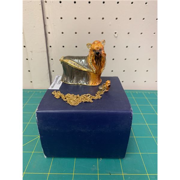 YORKSHIRE KINGSPOINT DESIGNS ENAMEL DOG TRINKET BOX AND MATCHING PENDANT