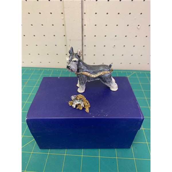 SCHNAUZER KINGSPOINT DESIGNS ENAMEL DOG TRINKET BOX AND MATCHING PENDANT