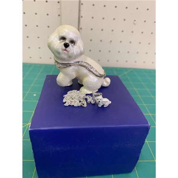 BICHON KINGSPOINT DESIGNS ENAMEL DOG TRINKET BOX AND MATCHING PENDANT