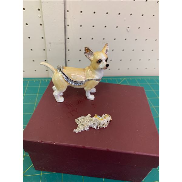 NOBILITY ENAMEL DOG TRINKET BOX AND MATCHING PENDANT