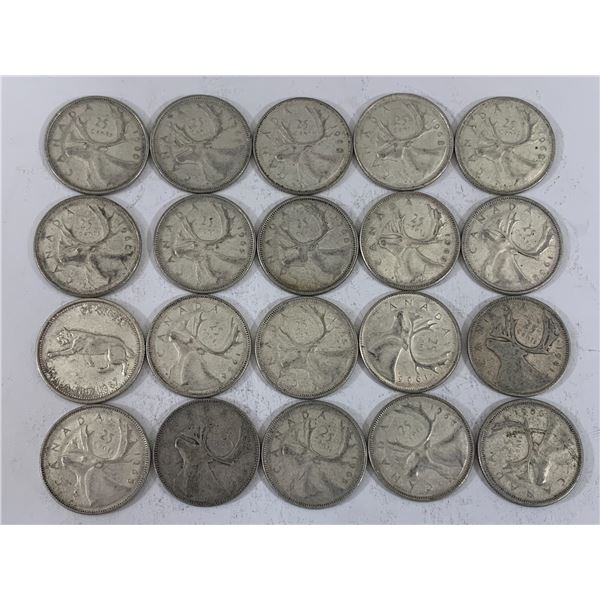 LOT OF 20 SILVER CANADIAN QUARTERS