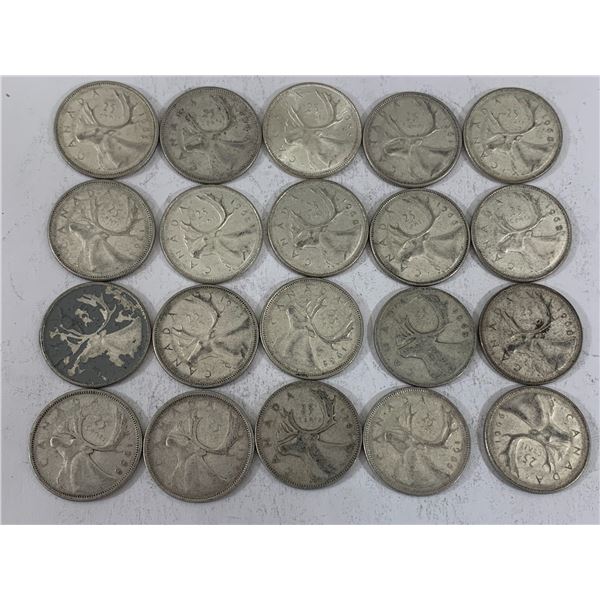 LOT OF 20 SILVER CANADIAN QUARTERS