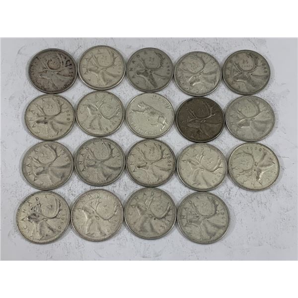 LOT OF 19 SILVER CANADIAN QUARTERS