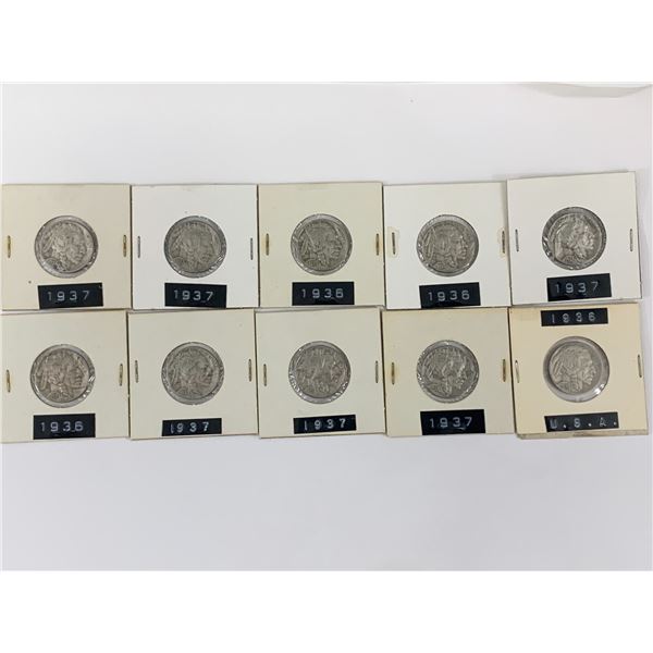 LOT OF 10 USA BUFFALO NICKELS