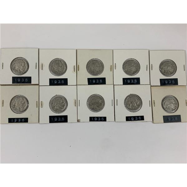 LOT OF 10 USA BUFFALO NICKELS