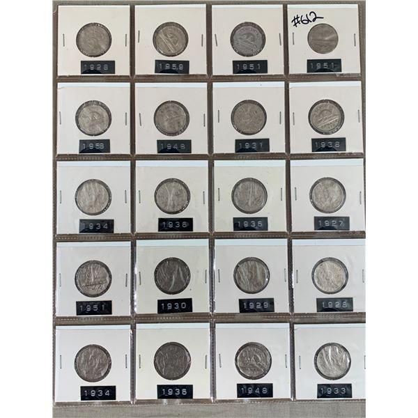 PAGE LOT OF 20 CANADIAN 5 CENT NICKELS