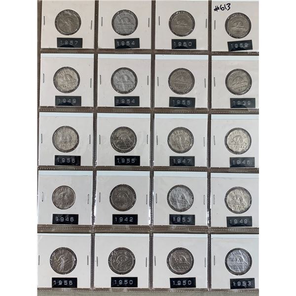 PAGE LOT OF 20 CANADIAN 5 CENT NICKELS