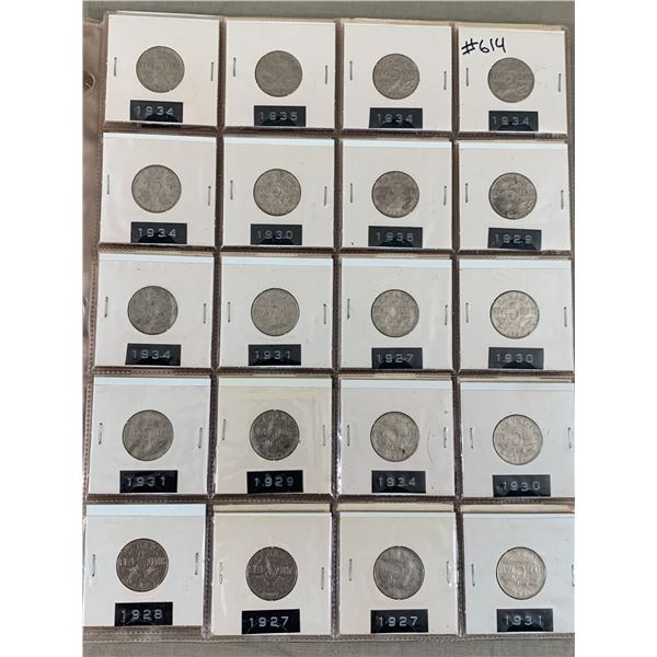 PAGE LOT OF 20 CANADIAN 5 CENT NICKELS