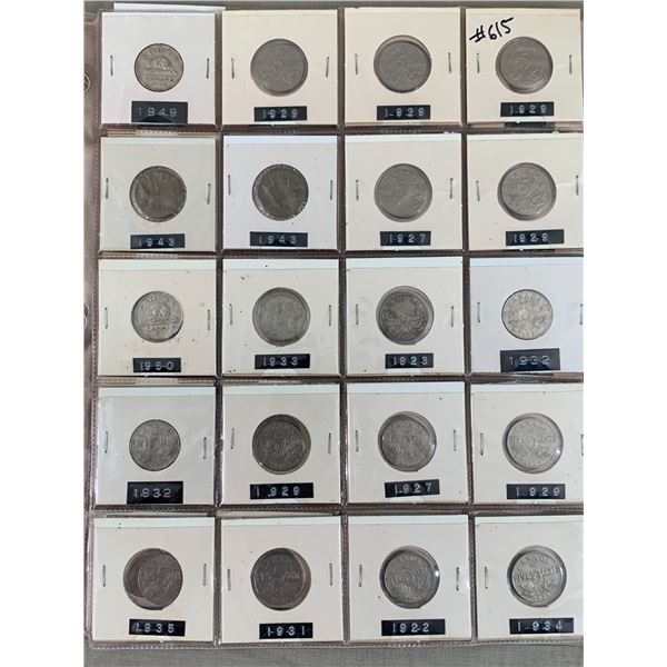 PAGE LOT OF 20 CANADIAN 5 CENT NICKELS