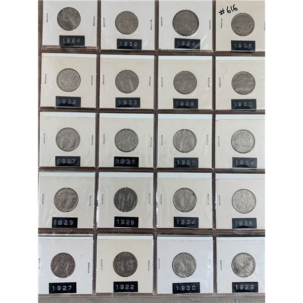 PAGE LOT OF 20 CANADIAN 5 CENT NICKELS