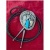 Image 1 : SIGNED M THOMAS NAVAJO SILVER LARGE STERLING TURQUOISE BOLO TIE