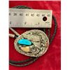 Image 2 : SIGNED M THOMAS NAVAJO SILVER LARGE STERLING TURQUOISE BOLO TIE