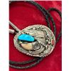 Image 3 : SIGNED M THOMAS NAVAJO SILVER LARGE STERLING TURQUOISE BOLO TIE