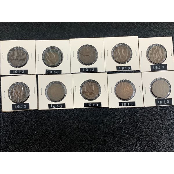 LOT OF 10 1913 CANADIAN LARGE CENT PENNIES
