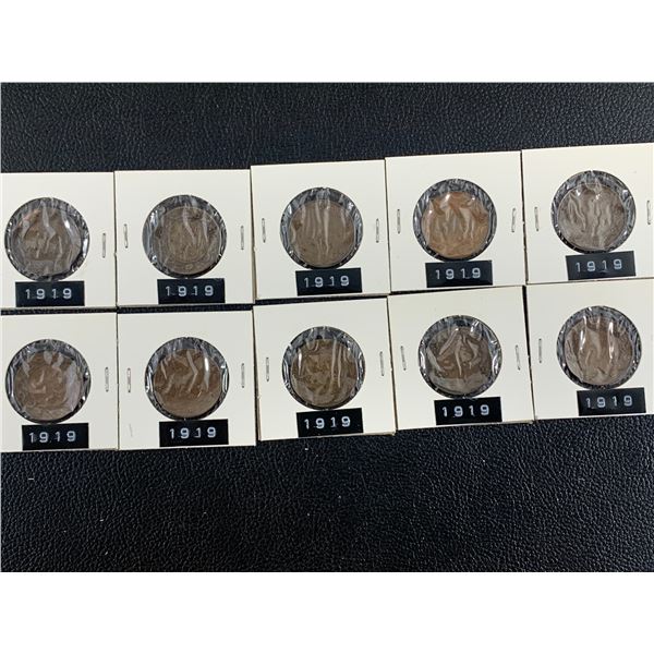 LOT OF 10 1919 CANADIAN LARGE CENT PENNIES