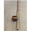 Image 1 : MAHOGANY AND BRASS VINTAGE PEETZ FISHING REEL AND ROD