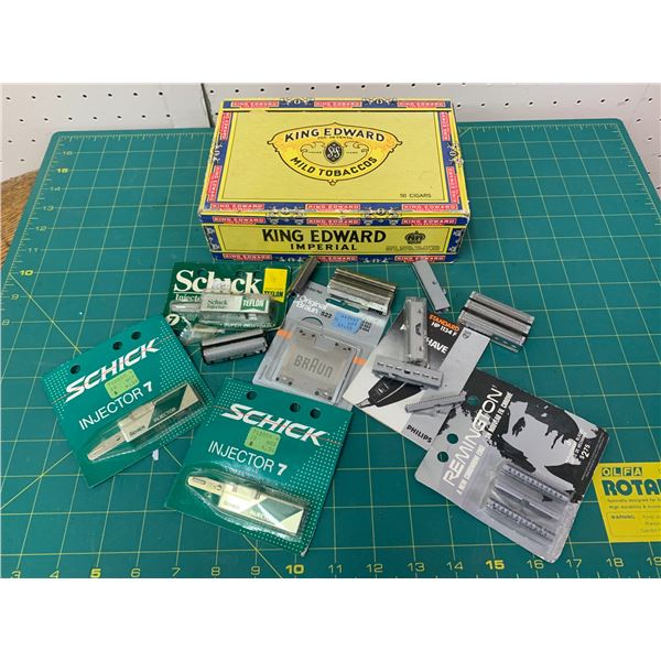 CIGAR BOX AND SHAVER PIECES AND RAZORS