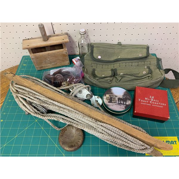 MISC LOT BUTTER PRESS COASTERS BAG ETC