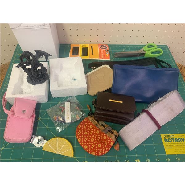 MISC LOT DRAGON FIGURE COIN PURSE ETC