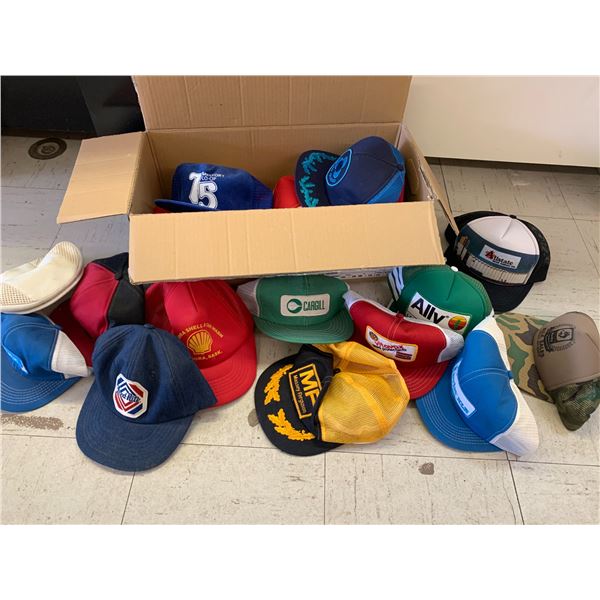 BOX OF VINTAGE TRUCKER HATS