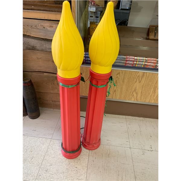 PAIR OF VINTAGE CHRISTMAS CANDLE YARD LIGHTS 36"