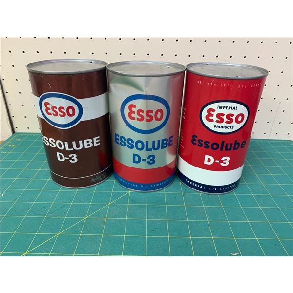 LOT OF 3 DIFFERENT ESSO D3 OIL CANS ONE QUARTS