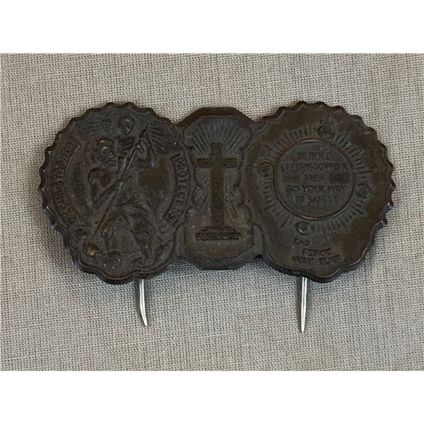 ANTIQUE ST. CHRISTOPHER AUTOMOBILE VISOR PROTECTION CLIP