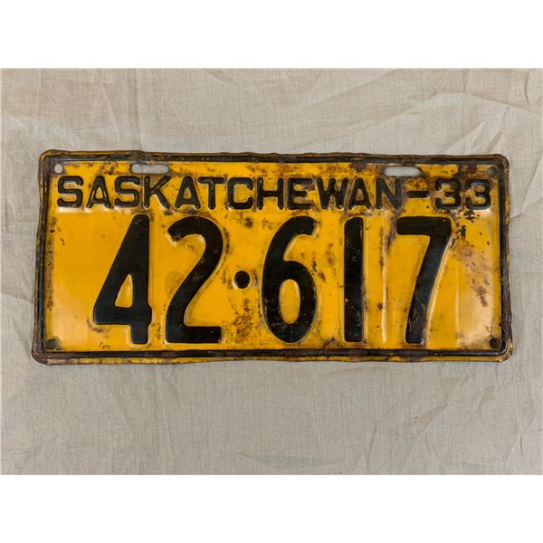 1933 SASKATCHEWAN LICENCE PLATE