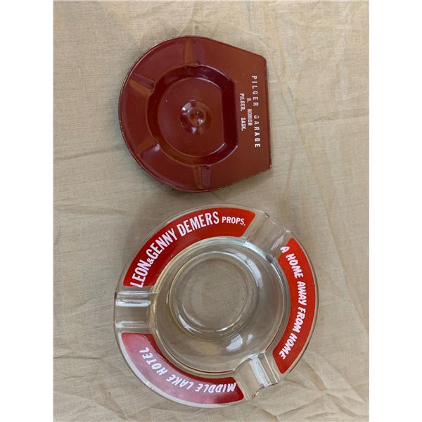 MIDDLE LAKE AND PILGER SASK ADVERTISING ASHTRAY