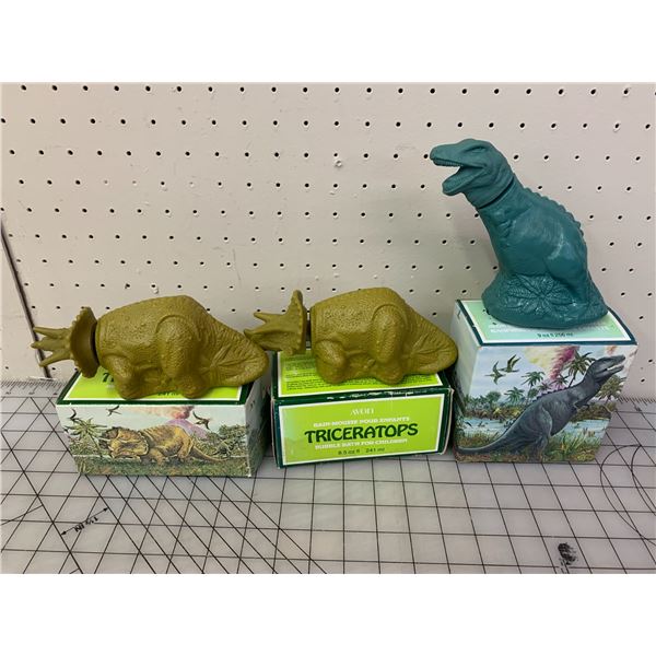 AVON DINOSAUR BUBBLE BATH BOTTLES AND BOXES