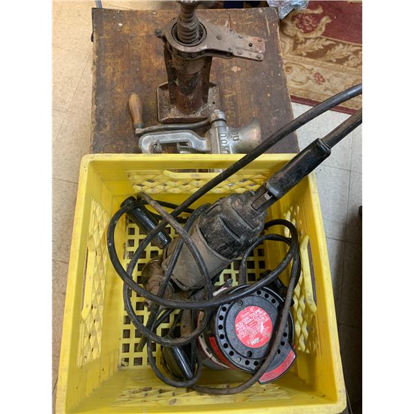 MILK CRATE WITH GRINDER ROUTER MEAT GRINDER JACK