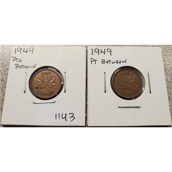 2 X 1949 One Cent (PT Between)