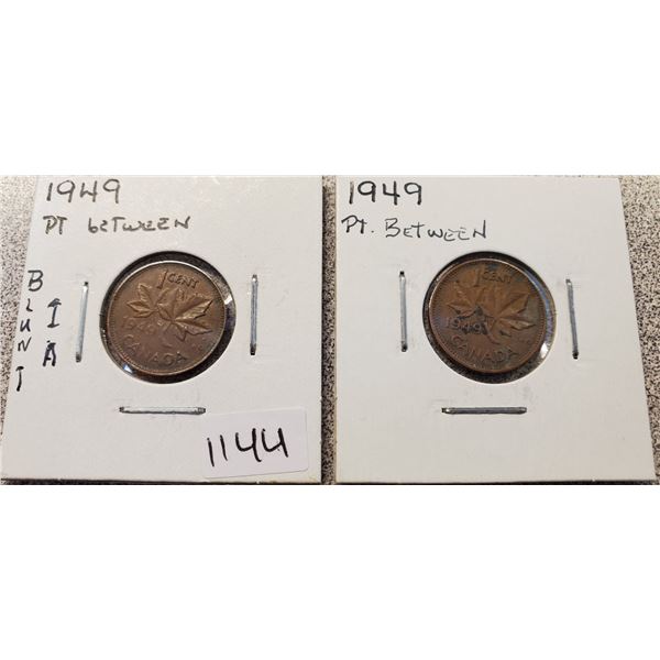 2 x 1949 One Cent (PT Between)