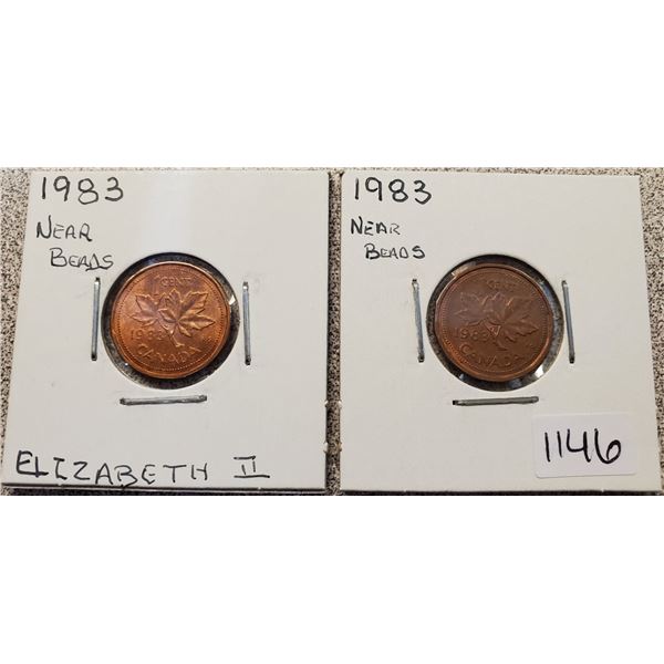 2 x 1983 One Cent (Near Beads)