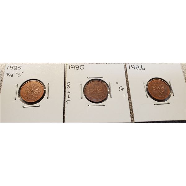 2 x 1985 One Cent (PTD "5") + 1986 One Cent Split "5"