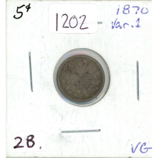 1870 Victoria Five Cent Coin (VG) (Var. 1)