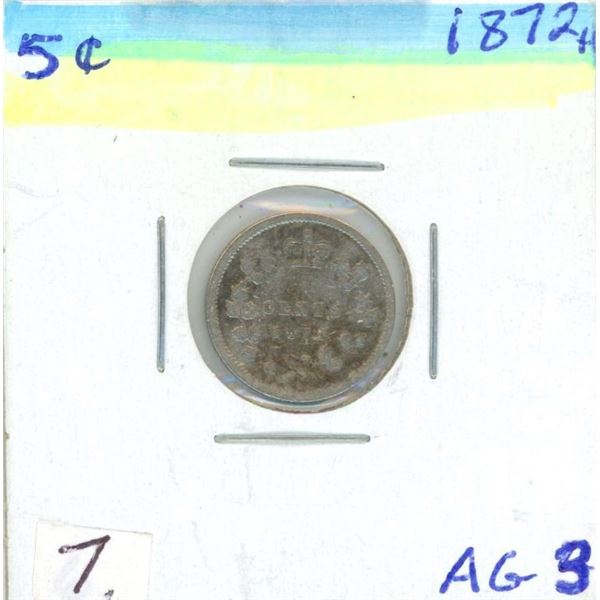1872-H Victoria Five Cent Coin (AG. 3)