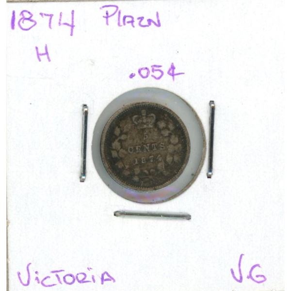 1874-H Victoria Five Cent Coin (VG)