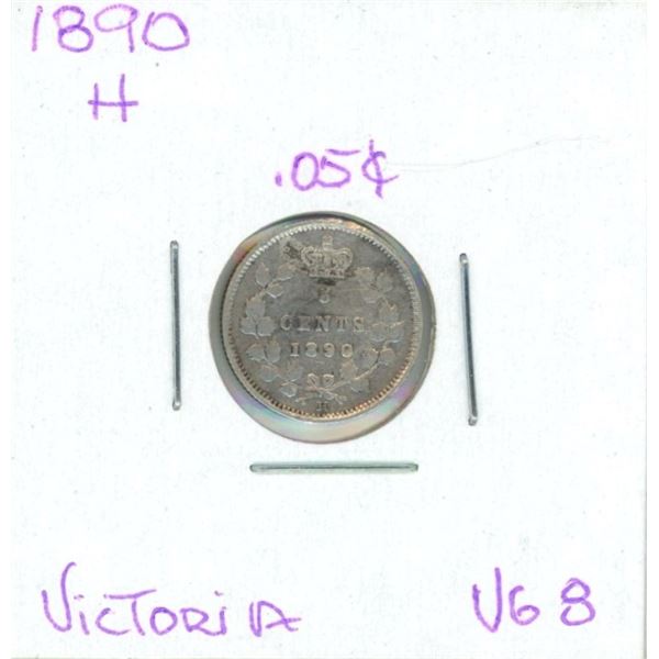 1890-H Victoria Five Cent Coin (VG 8)
