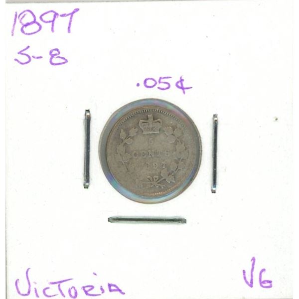 1897 Victoria Five Cent Coin (VG) (S-8)