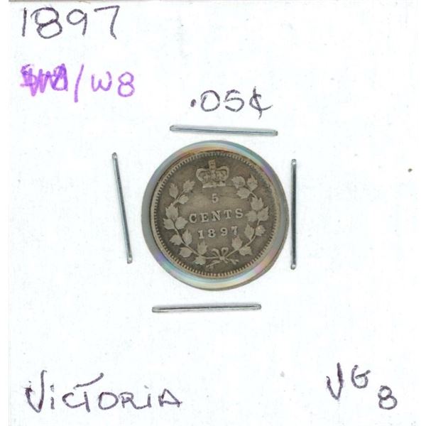 1897 Victoria Five Cent Coin (VG-8) (W8)