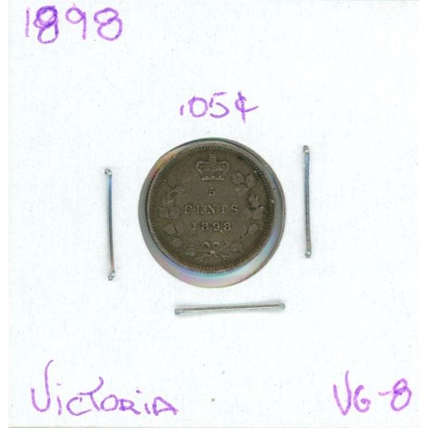 1898 Victoria Five Cent Coin (VG-8)