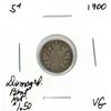 Image 1 : 1900 Victoria Five Cent Coin (VG) (Damage-Bent)