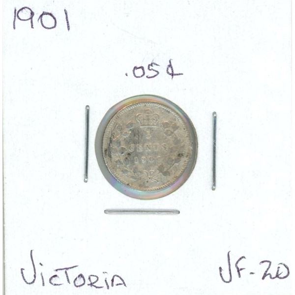 1901 Victoria Five Cent Coin (VF-20)