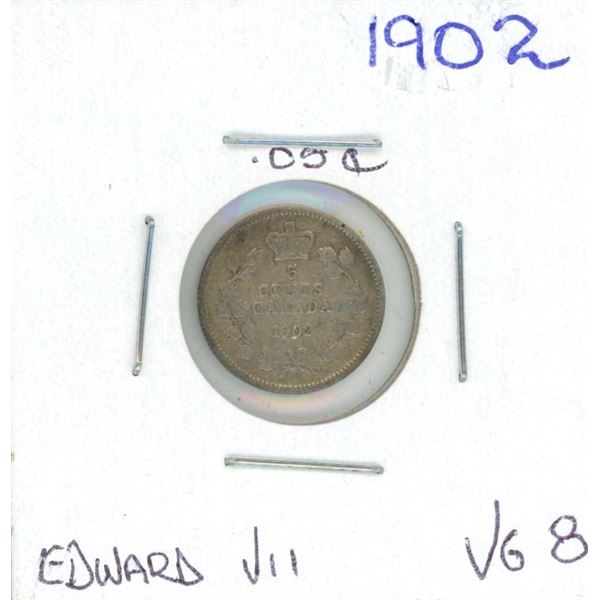 1902 Edward VII Five Cent Coin (VG-8)