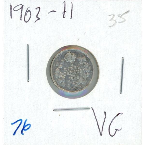 1903-H Edward VII Five Cent Coin (VG)