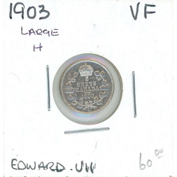 1903 Edward VII Five Cent Coin (VF) (Large H)