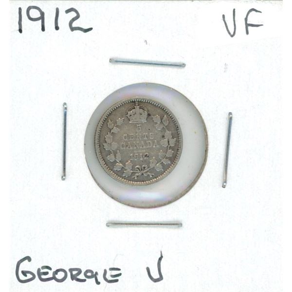 1912 George V Five Cent Coin (VF)