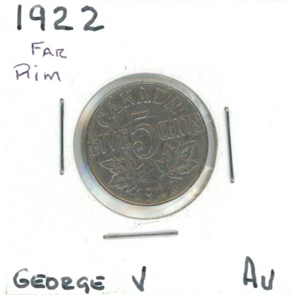 1922 George V Five Cent Coin (AU) (Far Rim)